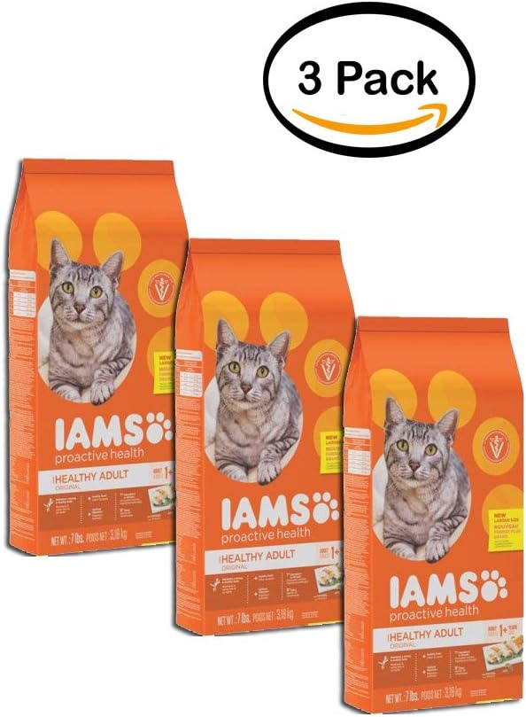 Iams Pack of 3 Proactive Health Healthy Adult Original Cat Food with Chicken, 7 lb