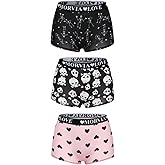 Morvia 3pcs Women Gothic Halloween Skulls Print Contrast Binding Boyshorts Underwear Elastic Waist Intimates Panties