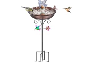 VeyFolzin.st 38.6in Bird Baths for Outdoors, Detachable Birdbaths for The Garden Clearance, Freestanding Bird Baths for Outdoors, Bird Bath Bowl Spa & Birdfeeder with Metal Stake Stand (Retro Copper)