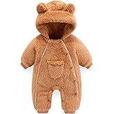 UVIPC Newborn Baby Bear outfit Baby Fleece Snowsuit Jumpsuit Warm Hooded Outfits Double Line Design