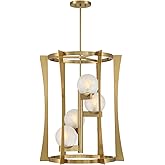 Savoy House 3-1018-4-322 Darien Contemporary Ice Glass Pendant, 4-Light 240 Total Watts, 30" H x 23" W, Warm Brass