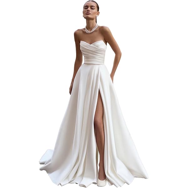 ruching on wedding dress Strapless Wedding Gowns Sweetheart Neck Tight Ruched Beach Bridal Dress  Lace Back Party Gown Ivory 0 at Amazon Women's Clothing store