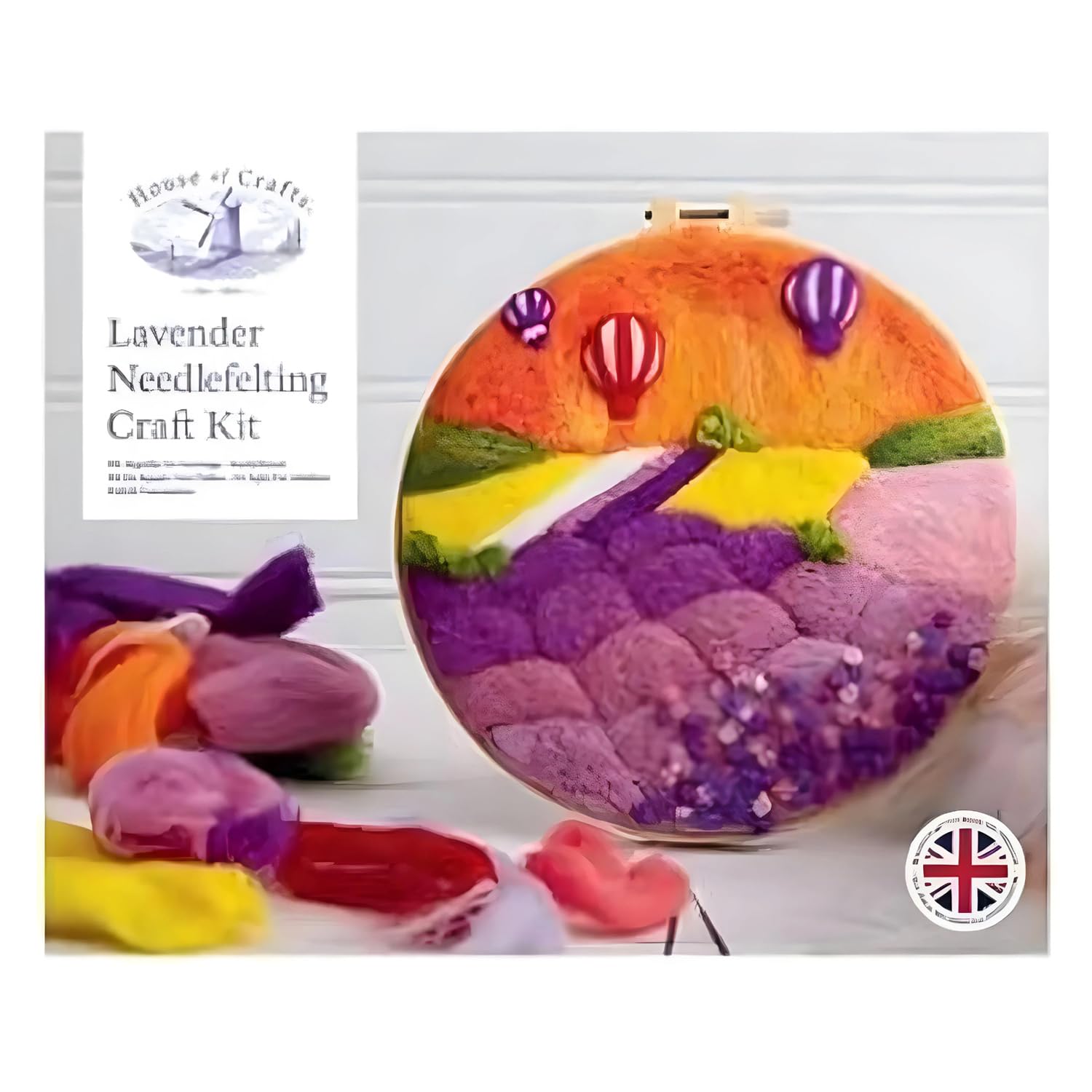 House of Crafts Needle Felted Lavender, Single Craft Kit Set, Multicoloured, Includes 4 x Needles, 1 x Plastic Hoop, 1 x Lavender Scenery Template, Coloured Acrylic Wool