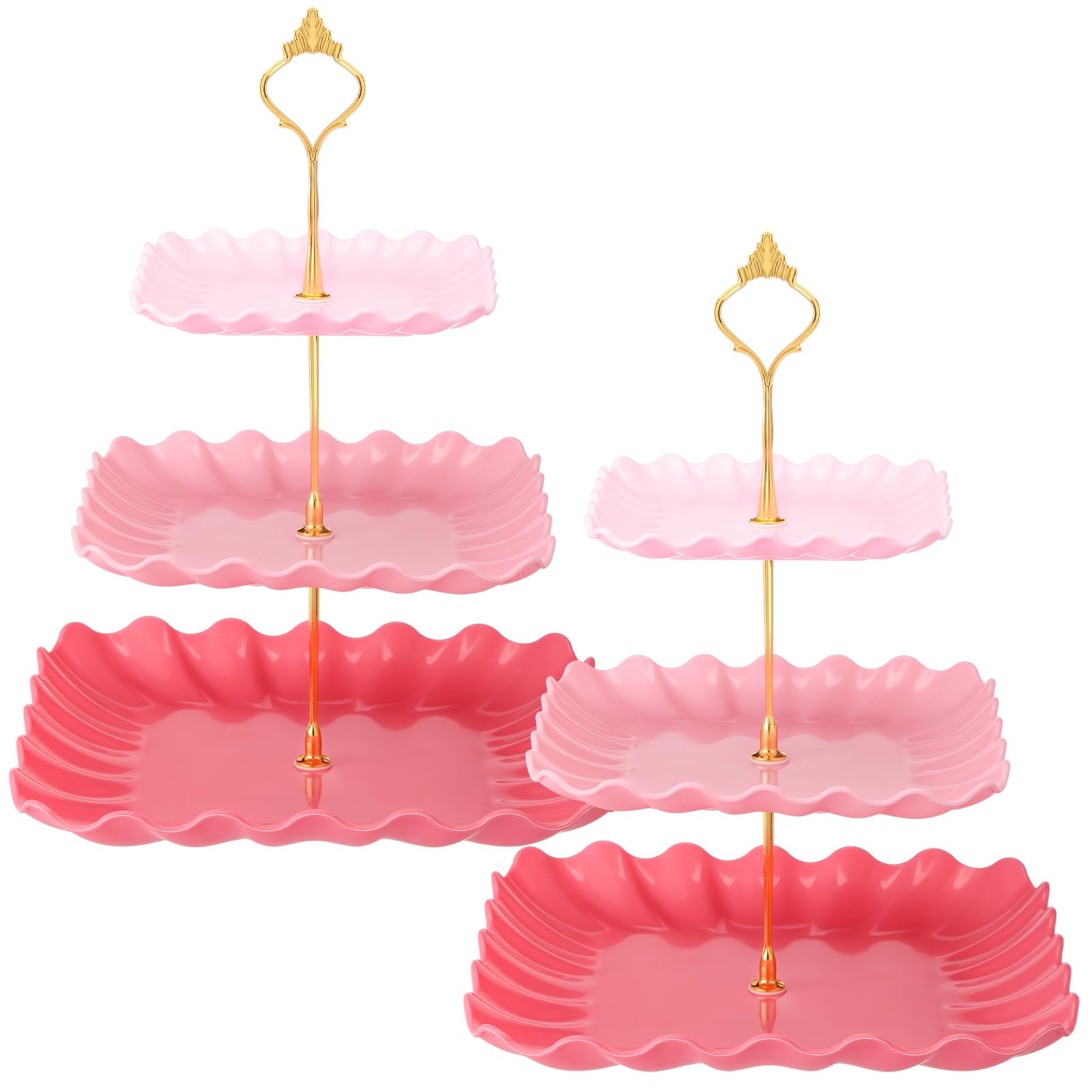 Photo 1 of Lallisa 2 Pack Scalloped Cupcake Stand Dessert Plates Plastic Square Tiered Serving Stand Display Tower for Wedding, Birthday Party, Tea Party and Baby Shower(Pink Gradient)