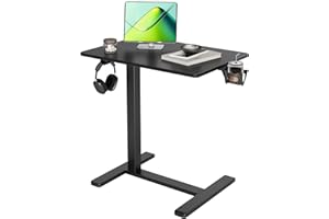 Claiks Height-Adjustable Overbed Table with Wheels, Portable Rolling Laptop Desk, Mobile Standing Desk for Home & Hospital Use, Black 25.5 inch