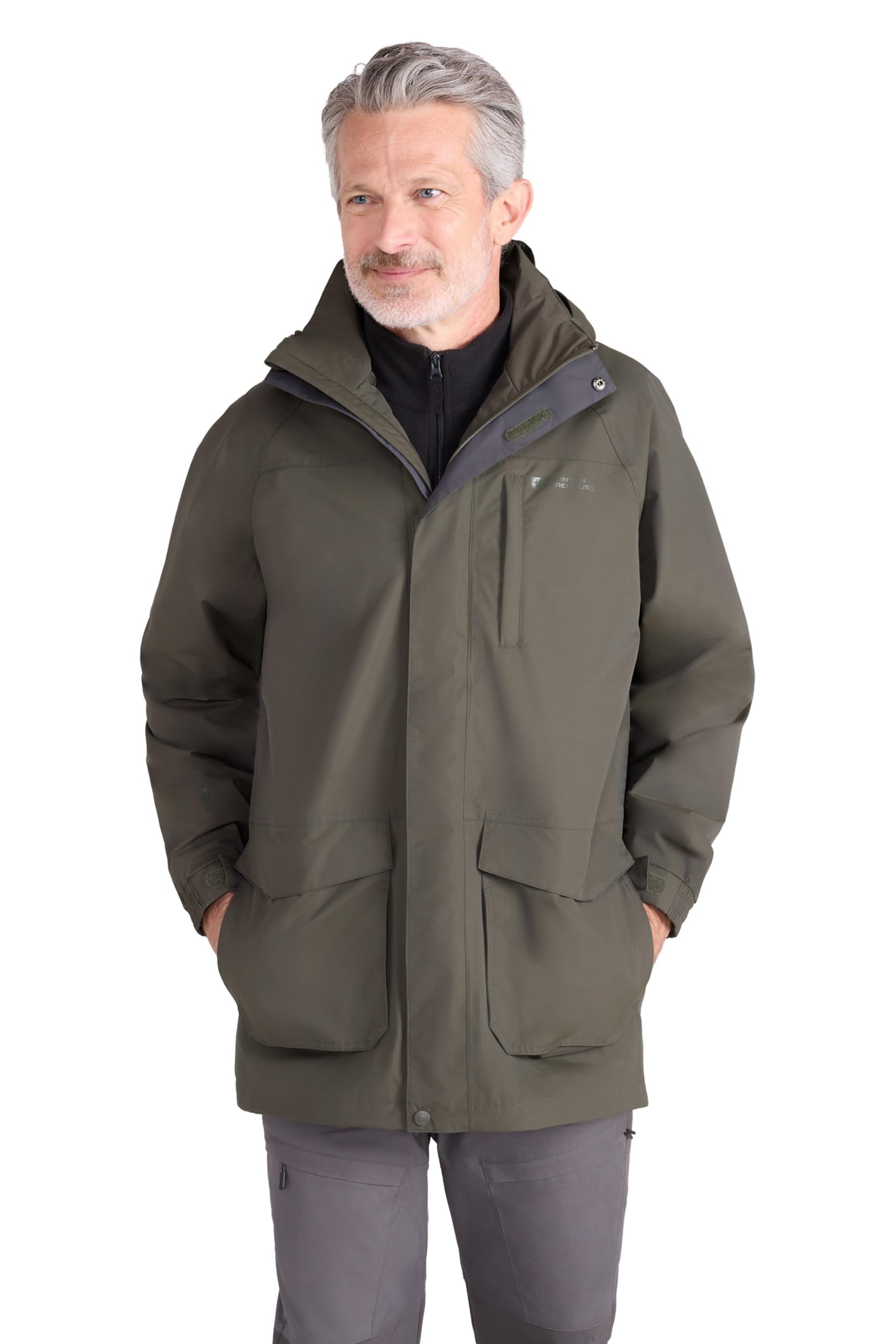 Mountain Warehouse Glacier II Long Mens Waterproof Jacket - IsoDry, Breathable & Quick Dry Rain Coat, Taped Seams, Detachable Hood - Spring Summer Walking, Hiking Khaki XL
