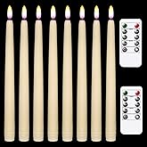 Wondise Flackernde flammenlose Spitzkerzen mit Fernbedienung und Timer, 27,9 cm, batteriebetrieben, elfenbeinfarben, 3D-Flamm