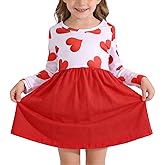 Valentines Toddler Girls Dress Love Hearts Pink Print Dresses Short Sleeve Clothes 3-8Y