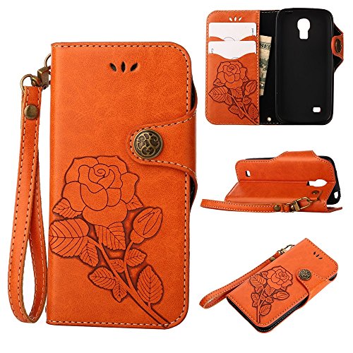 Covers for Samsung Galaxy S4 Mini (i9190),Luxury Retro Rose Premium PU Leather Magnetic Closure Flip Wallet Protective Case with Lanyard for Samsung Galaxy S4 Mini (i9190) (Color : Orange)