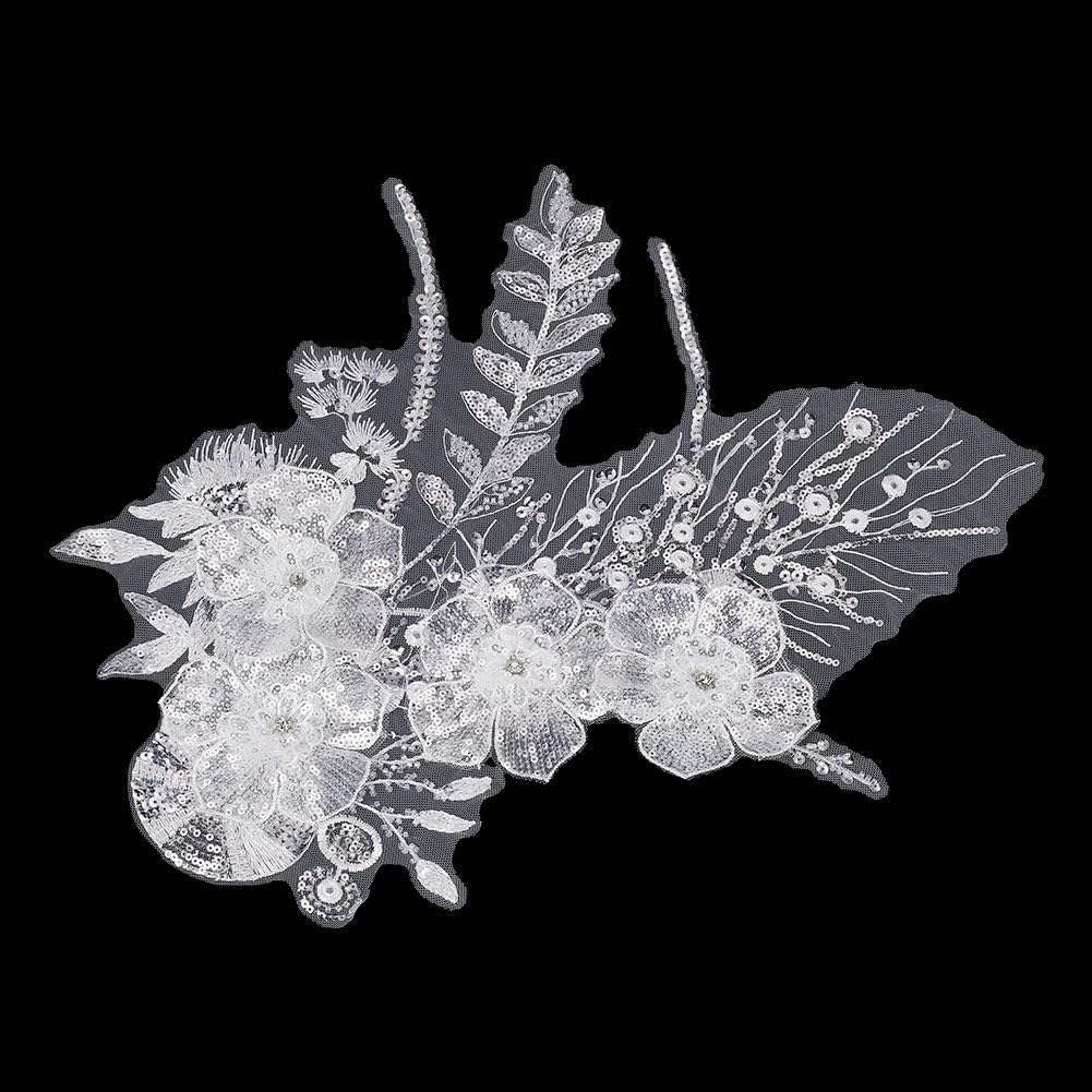 GORGECFAFT 3D Embroidered Rhinestones Applique Flower Patches Floral Lace Sequins Sewing Patches Embroidery Cloth Sew on Appliques for Sewing Wedding Bride Dress