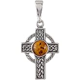 Holiday Gift Shops Amber Jewelry for Women - Sterling Silver Baltic Honey Amber Celtic Knot Cross Pendant Necklace, Includes 925 Sterling Silver Chain, Made in Poland