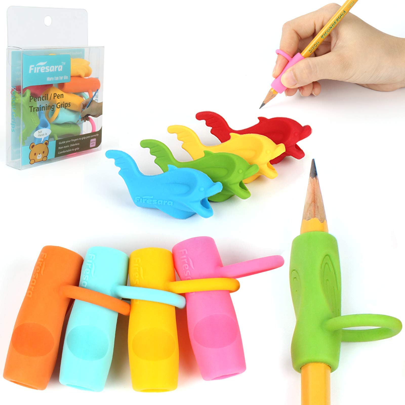 firesara Pencil Grips, Original Universal Ergonomic Ring Style Posture Correction Training Pencil for Kids Preshoolers Students Kindergarten Adults Special Needs Righties (9PCS)