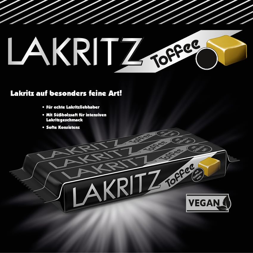 Lakritz-Toffee Kaubonbons mit Süßholzsaft, 3 Stangen Toffees mit Lakritz-Geschmack als Vorratspackung oder Verkaufsdisplay, zartschmelzende Dragees 3 x 41g 2