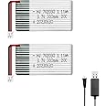 HAWK'S WORK 2 Pcs 3.7V Lipo Battery, 300 mAh Rechargeable Lithium Polymer Battery for RC Plane Helicopter Drone All Models & Toys (PH1.25 Connector)