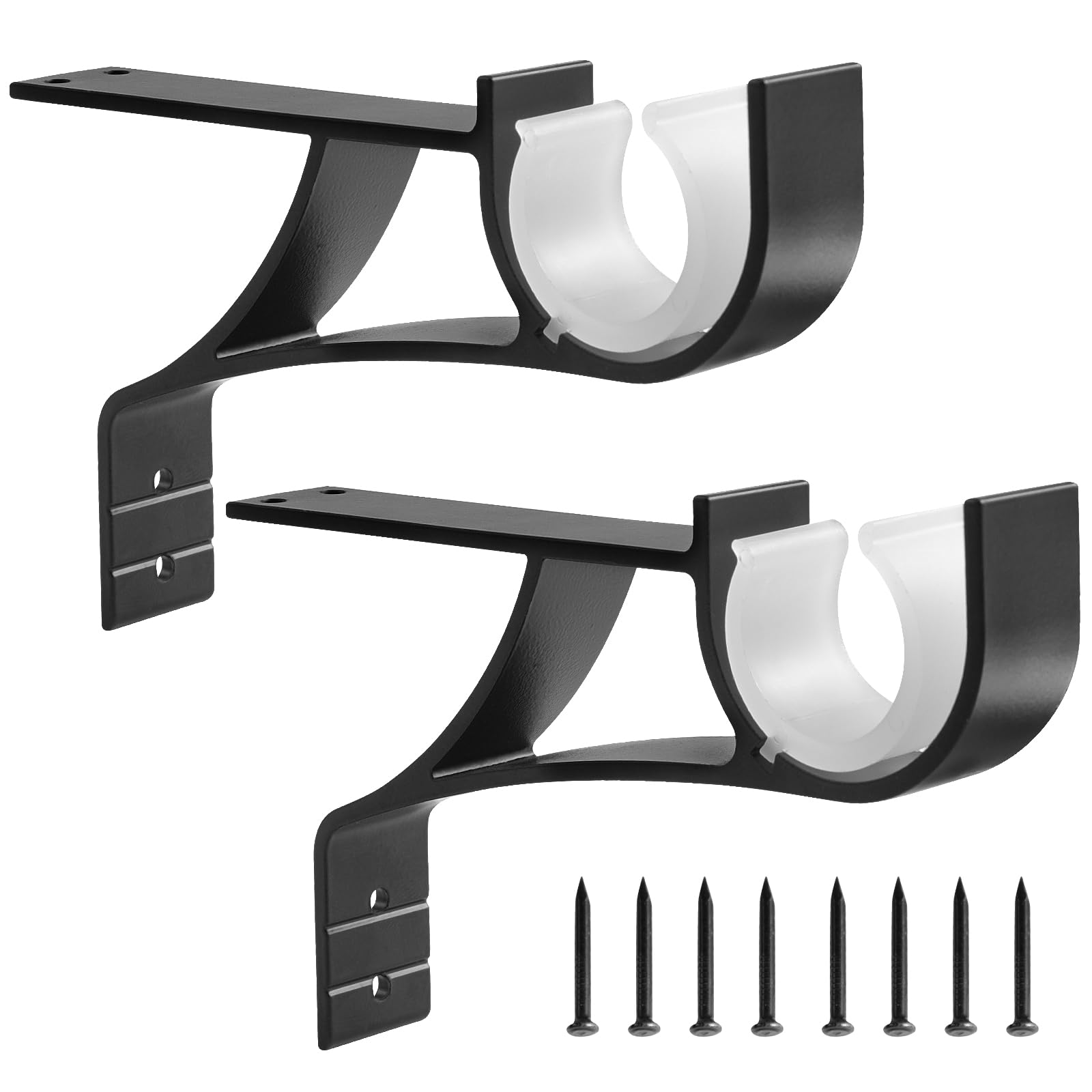 Photo 1 of Anndason No Drilling Curtain Rod Brackets No Drill Curtain Rod Holders Curtain Rod Brackets Without Drilling Curtain Rod Hooks for 1 Inch Rod, Black Color, (Set of 2)