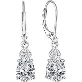 FATACI Women Earrings,925 Sterling Silver Dangle Drop Leverback Earrings with 5A Cubic Zirconia Birthstone for Her