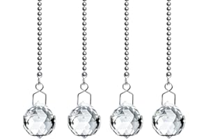 Gusnilo Dazzling Crystal Ceiling Fan - Clear Crystal Ball Pull Chain Light Fixture with 4 Pieces Prism, 20mm