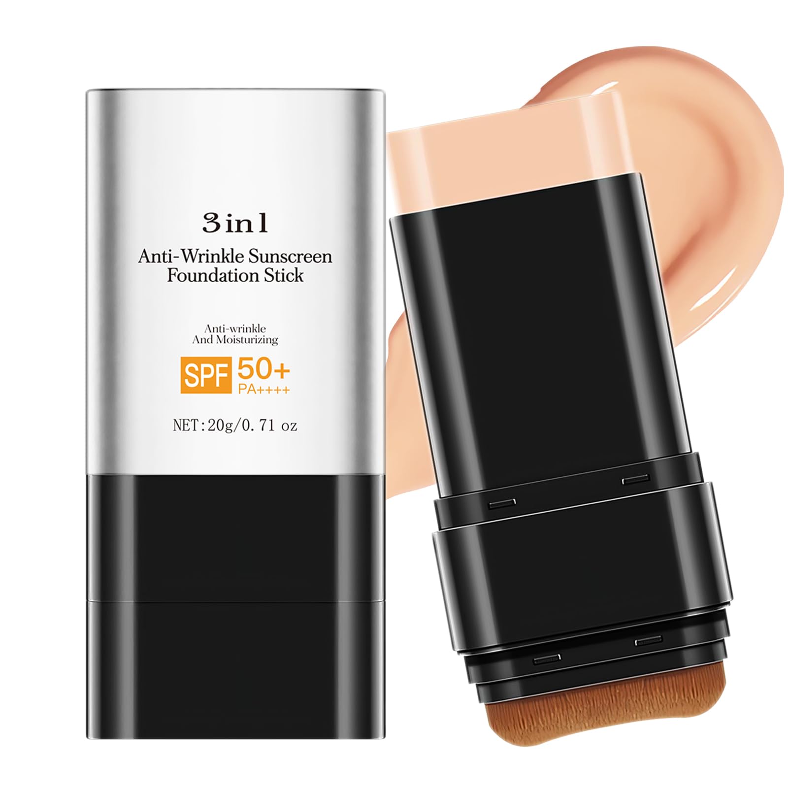 Photo 1 of Foundation Stick with Brush, SPF 50, Hydrating Anti Wrinkle Non-Sticky Matte Finish Sun Protection for Face and Body, Long-lasting Travel Size Korean Skin Care Sun Stick (Medium, 0.71oz)
