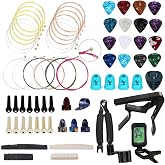 NERECNDENS 66PCS Guitar Accessories Kit, Acoustic Changing Tool, Including Guitar Acoustic Strings, Picks, Capo, String Winder&amp;Cutter, Tuner, Bones, for Players and Beginners
