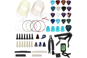 NERECNDENS 66PCS Guitar Accessories Kit, Acoustic Changing Tool, Including Guitar Acoustic Strings, Picks, Capo, String Winder&Cutter, Tuner, Bones, for Players and Beginners