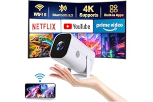 【Built-in APPS & Electric Focus & 210° Rotation】 Mini Projector with WiFi 6 & Bluetooth 5.3, Supports 4K, 1080P Portable Smar