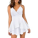 firfig Women’s Deep V-Neck Cami Dress Crisscross Open Back Tie Waist Mini Dresses