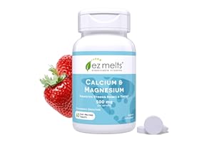 EZ Melts Calcium & Magnesium - Daily Supplement for Heart, Bone, Immune & Brain Health - with Vitamin D3 - Non-GMO & Vegan - Strawberry Smoothie - 60 Dissolvable Tablets (30 Servings)