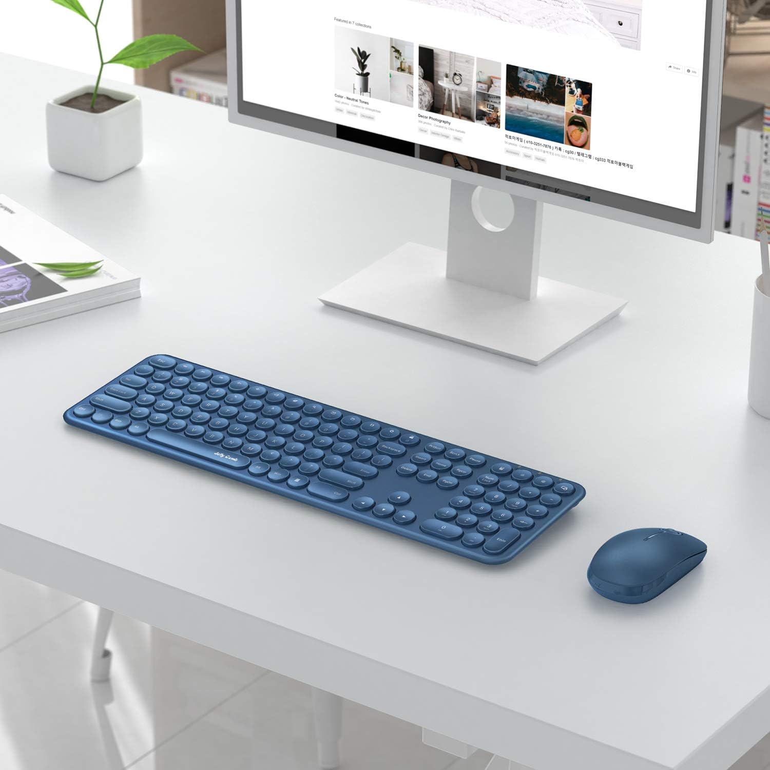 Wireless Keyboard and Mouse Combo, Jelly Comb 2.4GHz Full-Size Compact Wireless Mouse Keyboard with Numeric Keypad for Laptop/PC- Round Keycaps (Blue): Computers & Accessories