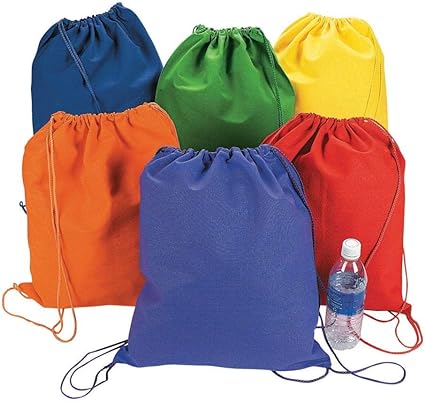 Amazon Com Fun Express Large Bright Canvas Drawstring Backpacks