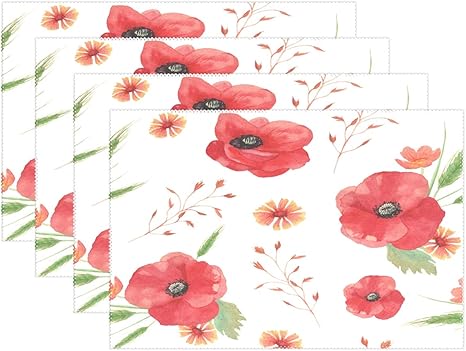 Amazon Co Jp ユキオ Ukio ランチョンマット 子供用 おしゃれ シリコン 北欧 撥水 紙 防油 防水 布 赤い 花柄 断熱 食卓 華やかな雰囲気 家庭 レストラン用 防汚 4枚セット ホーム キッチン