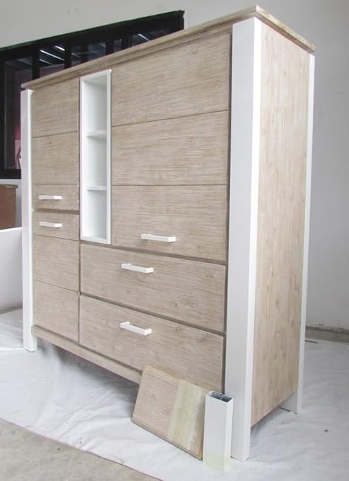 Main Mobel Highboard 140x140cm Buckley Akazie Weiss Geburstet Amazon De Kuche Haushalt