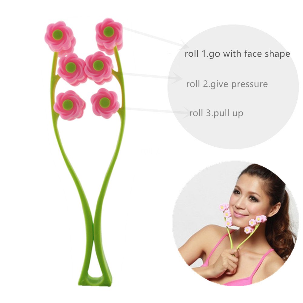Careshine Pink Green 12 roller wheels Face Cheek Massager Slimming Remove Chin Neck Facial Massager