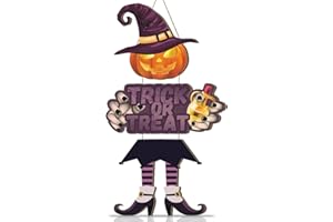 Aurlan Halloween Door Decorations,Scary Spooy Pumpkin Sign,Halloween Witch Legs Sign for Front Door,Trick or Treat Door Sign,Witches Legs Hat Plaque for Porch Yard Party Haunted House Office
