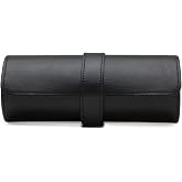 WOLF Heritage Watch Roll, Blake Black/Purple - Holds Up to Three Watches - Vegan Leather, Ultra-Suede Lining, Snap Closure - Includes Two Watch Guards