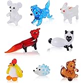 WEWAYSMILE 8 Pcs Hand Blown Glass Figurines Glass Animals Includes Fox, Chicken, Squirrel, Rabbit, Mouse, Hedgehog, Puppy for Home Decoration Gifts