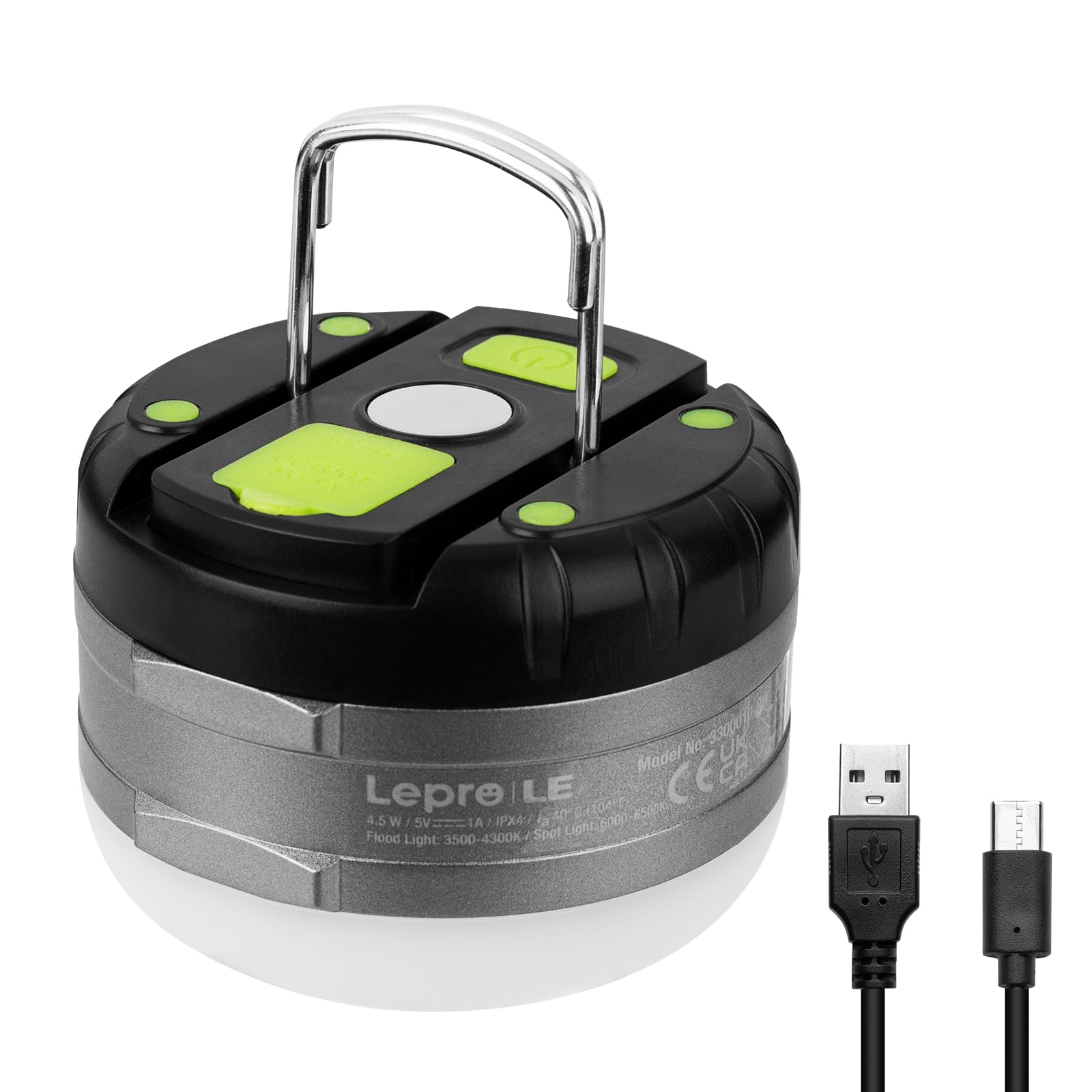 LE Rechargeable Camping Light, Tent Light for Camping Hanging, Dimmable 5 Modes, Magnetic Camp Lantern for Tents, Portable Small Camp Accessories, Emergency Lighting for Power Cuts, USB C Cable