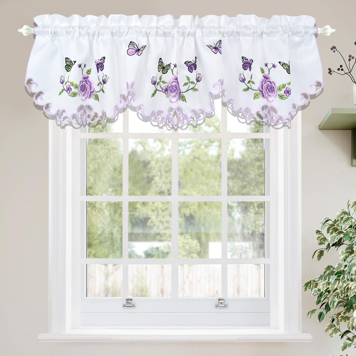 Molaxhome Beautiful Dazzling Embroidered Window Valance,Rod Pocket Valance and Tiers for Home Decor (Purple, W58x14L)