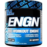EVL Intense Pre Workout with Creatine - ENGN Energizing Pre Workout for Men Powder Drink for Lasting Energy Focus and Recovery - with Beta Alanine Caffeine and L Theanine - Blue Raz