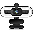 FUMAX 1080P Webcam with Microphone for Desktop, USB PC Laptop Computer Camera with Ring Light & Webcam Cover, 3 Light Colors, 110 Wide Angles View, Plug and Play