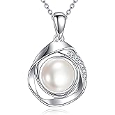 VONALA Pearl Necklaces for Women 925 Sterling Silver Single Pearl Necklace 8mm Gemstone Jewelry for Mom Wife
