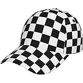 Black and White Checkered Baseball Cap Hats Adjustable Trucker Hat Outdoor Sun Cap for Men Women Dad Hat