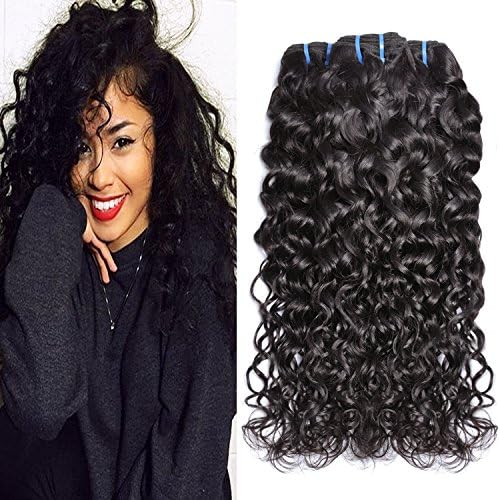 Iwish Brazilian Hair Water Wave 3 Bundles Wet and Wavy Human Hair Bundles Unprocessed Virgin Hair Bundle Deals No Shedding Weave Extensions (10 12 14, natural black)