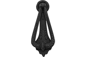 SAKEGA Rustic Medieval Cast Iron Door Knocker Georgian Twist 1 Pc - 17cm x 6.5 cm | Black Vintage Front Door Accent for Homes, Cottages & Gates