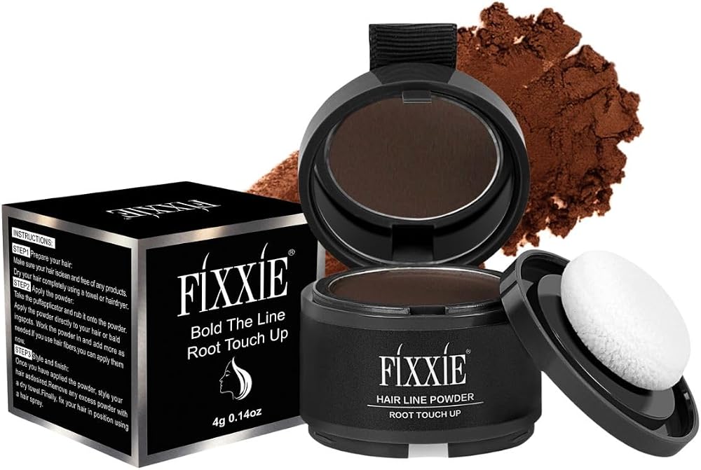 FIXXIE Hairline Powder Root Touch Up Dark Brown with Mirror Puff