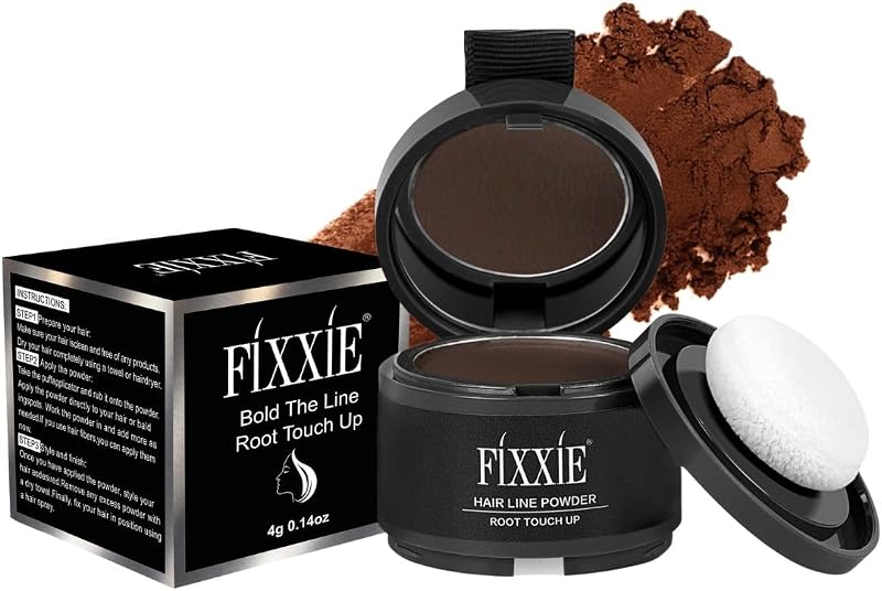 FIXXIE Hairline Powder Root Touch Up Dark Brown with Mirror Puff