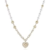 HZMAN 18 Inch Adjustable Gold-Plated Brass Heart-Shaped Hollow Pendant Pearl Choker Neck For Women Gift For Her