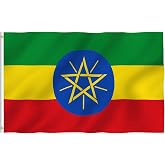 ANLEY Fly Breeze 3x5 Foot Ethiopia Flag - Vivid Color and Fade Proof - Canvas Header and Double Stitched - Ethiopian National Flags Polyester with Brass Grommets 3 X 5 Ft