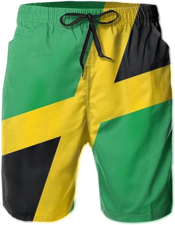 Gopyyyoia Jamaica Jamaican Flag Man Adjustable Drawstring Beach Shorts