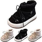 Toddler Girl Snow Boots with Side Zipper Warm Plush Lined Winter Ankle Boots for Baby Boys Girls Anti-Slip Outdoor Cold Weather Fuzzy Booties Lightweight Flat Lace Up Walking Shoes