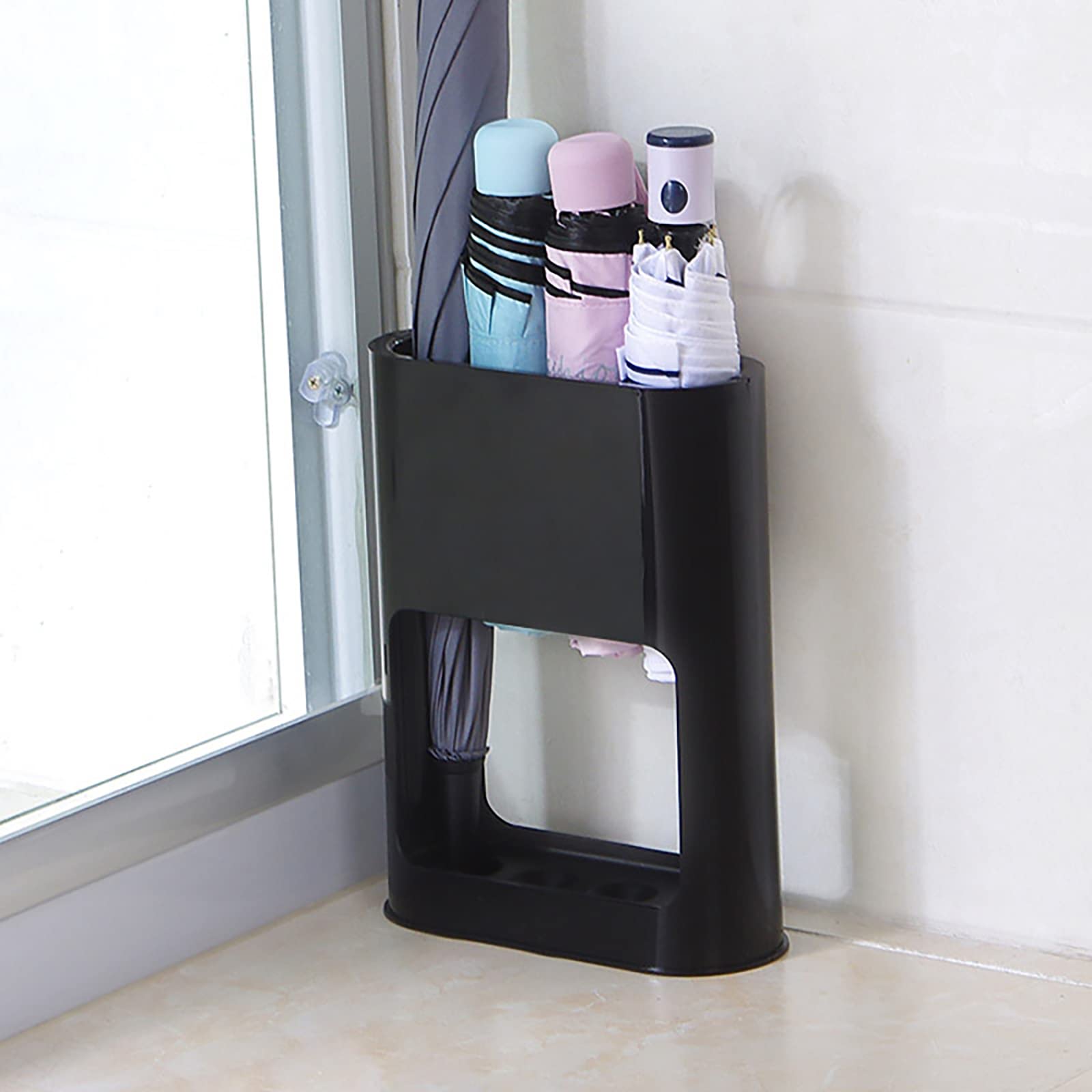 Shalwinn Umbrella Stand Holder with Removable Drip Tray,plastic Umbrella Stand Rack for Long/short Umbrellas Indoor Storage Rack Saving Space Organizer Home Office Decor (Black)